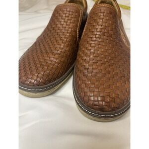 Mens 9.5 Johnston & Murphy McGuffey Woven Slip-On Shoes Brown Sheepskin